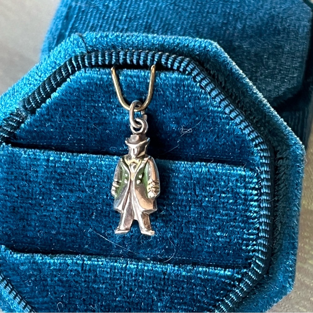 Antique 800/835 Silver Man in a Green Enamel Coat Charm- 1 gram